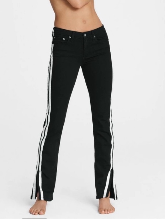 rag & bone Denim - Rag & Bone Cate Mid-Rise Flare Jeans Women's Size 25 Black White Side Stripe